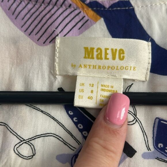 Anthropologie Maeve Snow Day Novelty Print Blouse Top Size 8 - Picture 3 of 7